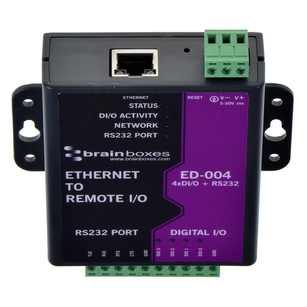 Integrate with popular software packages or use with our free APIs LED status lights Ethernet Port Easy Wire Removable screw terminal blocks Wide Range Input Power: +5VDC to +30VDC Wall mount holes