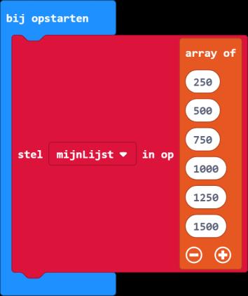 Een lijst wordt door programmeurs een array genoemd. Een array moet je net als een variabele een naam geven.