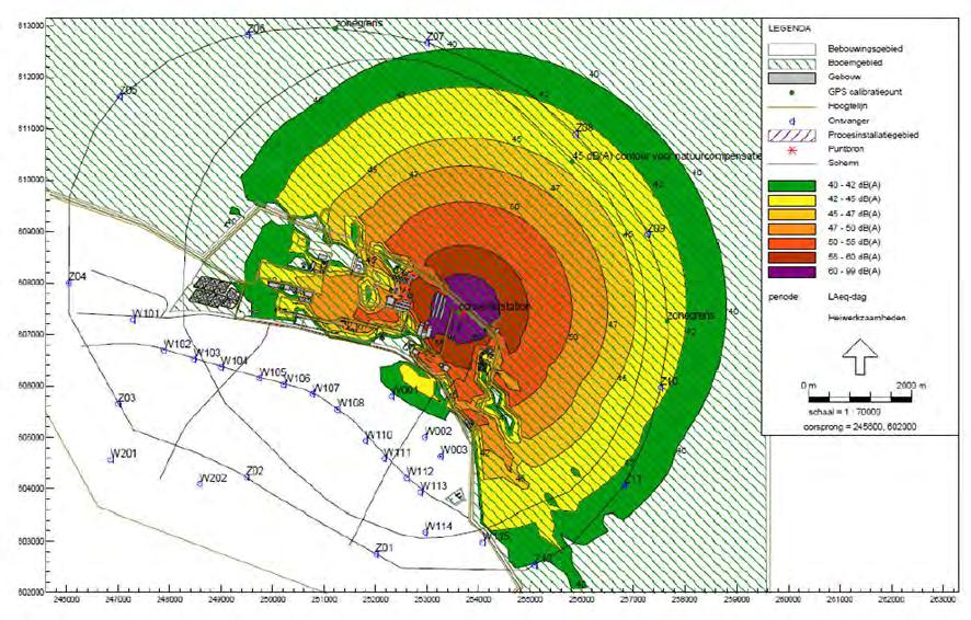 Soortbeschermingstoets Cobra cable Afbeelding 6: Geluidscontouren LAmax heiwerkzaamheden Typhoon-convertorstation (ARCADIS, 2012).
