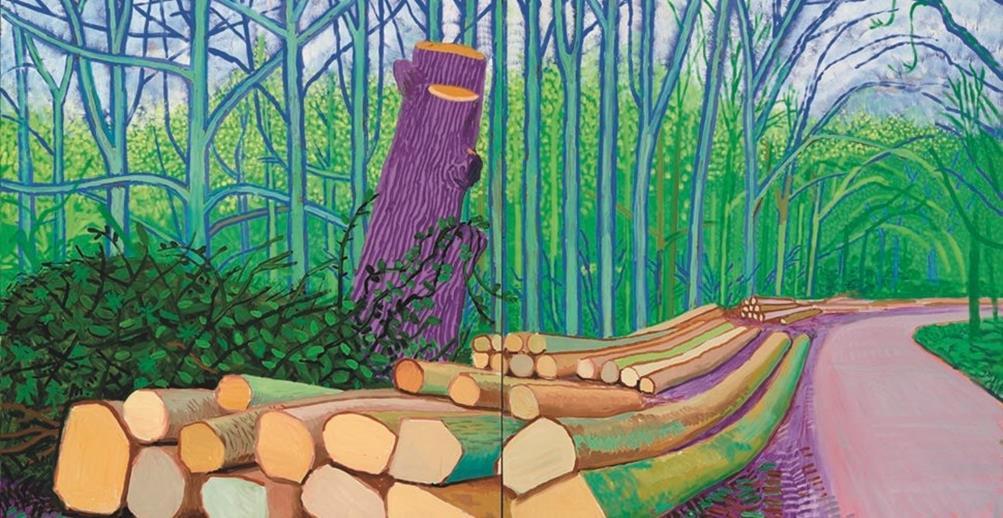 Jan Laurijsen Bos met bomen 2008 David Hockney i-pad Woldate Dit werk heeft ruimte-suggestie door de grootte van het schilderij.