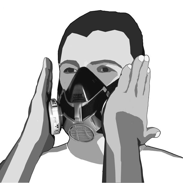 Gebruik MSA Negatieve druktest [inhalering] Advantage 420 Advantage 410 (1) Dek de filteropening[en] af met de handpalm[en]. (2) Adem in en houd uw adem ca.