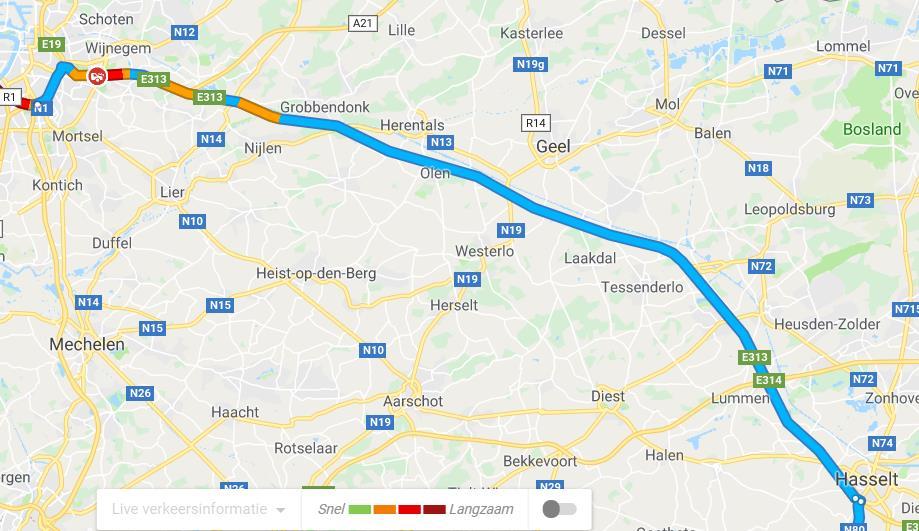 (8,8 km) Volg de E313 en E17 naar de Nieuwe Steenweg/N60 in De