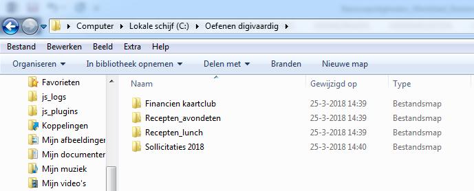 Opdracht 3 Open Windows verkenner op je computer. Klik met je rechtermuisknop op een plekje in het rechterscherm en klik dan op nieuw en dan op map.