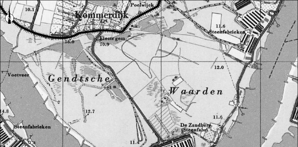 bron 25 Gendtsche Waarden, 1965 1p 23 Bekijk bron 25. In bron 25 is een kaart van de Gendtsche Waarden uit het jaar 1965 te zien. Dit is een uiterwaard aan de Waal bij Gendt in Gelderland.
