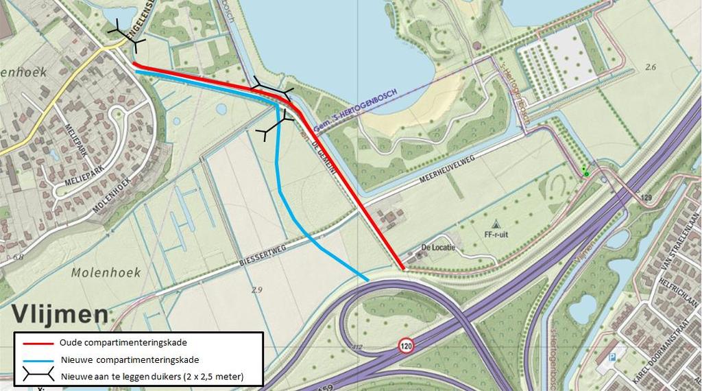 3.3 tracéwijziging compartimenteringskade + kunstwerken In het kader van de Gebiedsontwikkeling Oostelijke Langstraat is er, ter hoogte van Vlijmen, een nieuwe op- en afrit gepland op de A59.