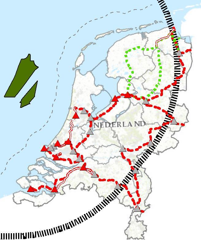 IJmuiden Ver Uitgangspunt: 2 x 2 GW óf 3 x 1,3 GW kabel Minimaal 1 moet naar GT,