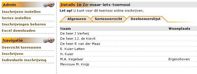 Bekijk het overzicht met alle deelnemers. Wel of niet ingedeeld.