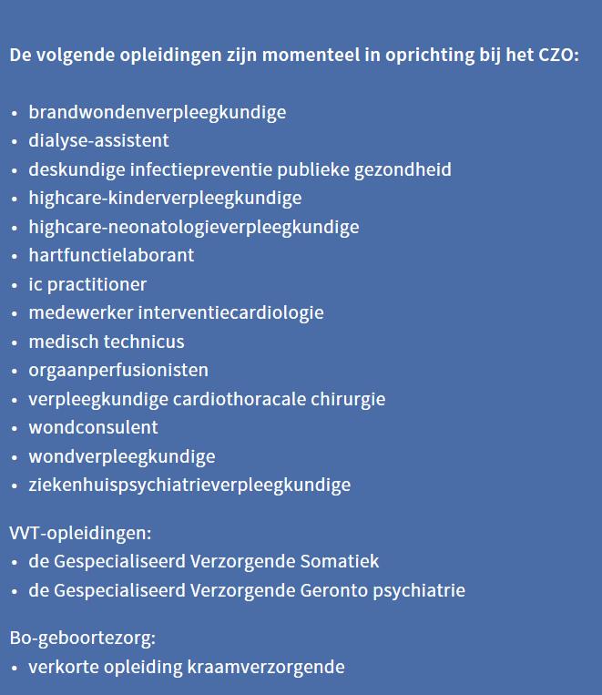 CZO-stats Het CZO biedt sinds 2017 een online tool op de website aan die de instroom van studenten en gediplomeerden per regio inzichtelijk maakt: de CZO-stats.