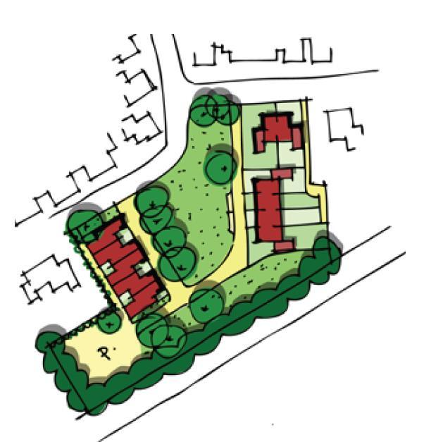 Ontwerp van de beoogde inrichtingsmodellen voor de Turnstraat (links) en de Komweg (rechts), SAB(2013).