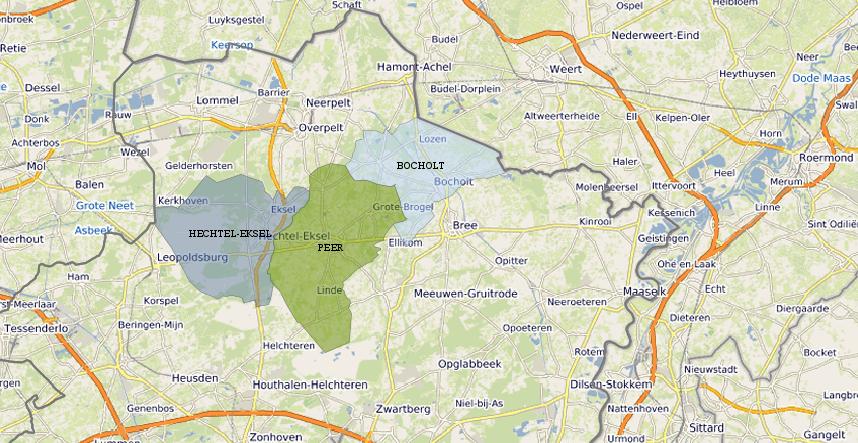 Visualisatie verzorgingsgebied horeca van Bron: MAS