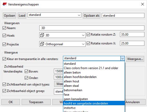 Selecteer het merk: Hoofdonderdelen lichten rood op, aansluitende onderdelen geel. U kunt gebruik maken van een instelling die alle hoofd- en aangelaste onderdelen weergeeft in de modelvensters.