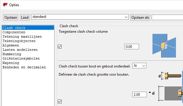 Clash check Clash checktolerantie U kunt de tool Clash Check Manager gebruiken om te controleren of Onderdelen met elkaar botsen. Bouten met onderdelen botsen.