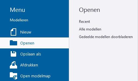 Opslaan als: Om het huidige model op te slaan met een andere naam. Opslaan als modeltemplate: Om het huidige model op te slaan als model template.