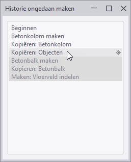 De volgende commando's worden uitgevoerd in een model: Om terug te keren naar het moment waarop de betonkolommen zijn gemodelleerd,