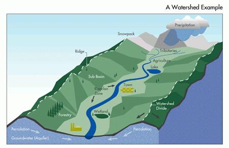 Figuur 4: a) Waterscheidingslijn bepaald door het reliëf b) Concentrische stromingsbanen bij een homogene aquifer Het grondwater stroomt dus vanuit het infiltratiegebied via stromingsbanen +/