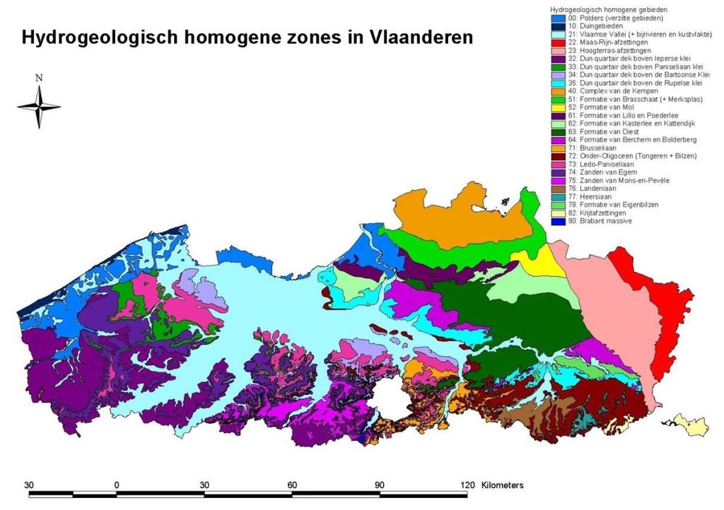 1 5 4 2 3 2 3 Figuur 1: Hydrogeologische homogene zones in Vlaanderen met
