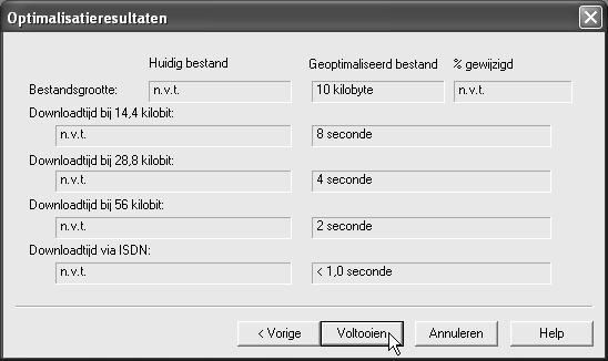 Bijlage Animation Shop 3 23 U ziet een overzicht met de geoptimaliseerde grootte