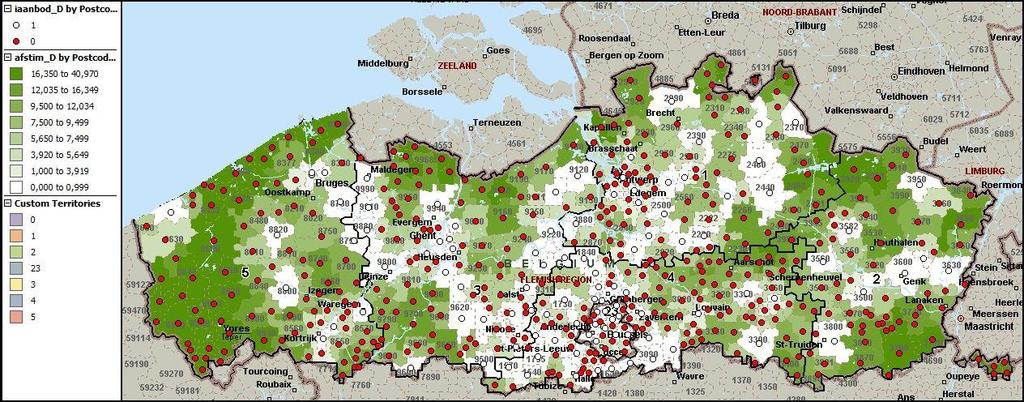 Blinde vlekken in DKO-aanbod Blinde vlek Lage participatiekans per postcode & hoge afstand tot meest nabije aanbod Hoe belangrijk is blinde vlek? Totaal aantal potentiële leerlingen per postcode?