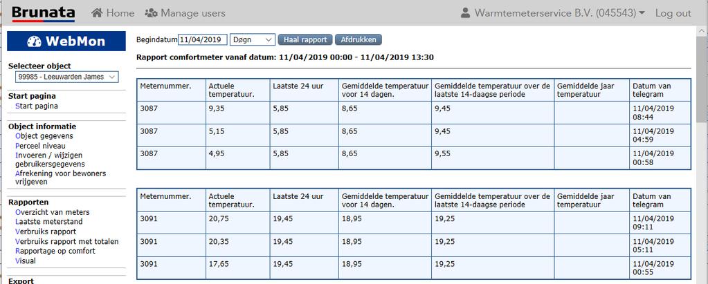 Het verbruik kan afwijken van de werkelijke verbruiken en de verbruiksrapporten zijn niet geschikt om te gebruiken voor de