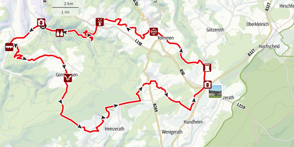 Ebike tocht 3: vanaf de Moezel naar de Hunsrück. Rondtour door het voormalige graafschap Veldenz. Start in Veldenz, verder via Burgen, Gornhausen en het archeologische park Belginum.