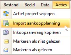 Financieel beheer Inkoopaanvragen WIC-3986: Import aankoopplanning vanuit Excel naar Inkoopaanvragen. Via de menu-optie Import Aankoopplanning kan je een Excel lijst (planning) inlezen.
