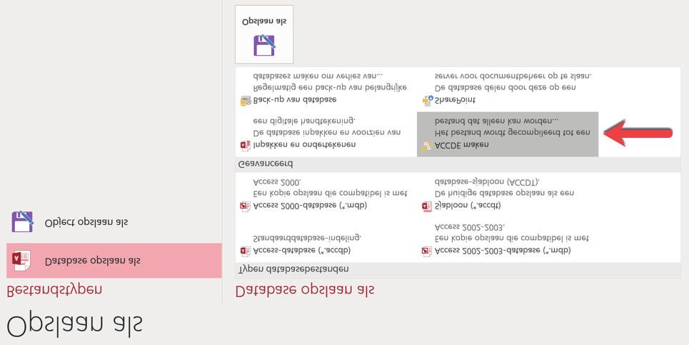Hoofdstuk 21 Beveiliging Afbeelding 21.8 De opties om de database op een andere manier op te slaan. kunnen de VBA-opdrachten alleen uitgevoerd worden maar niet bekeken.