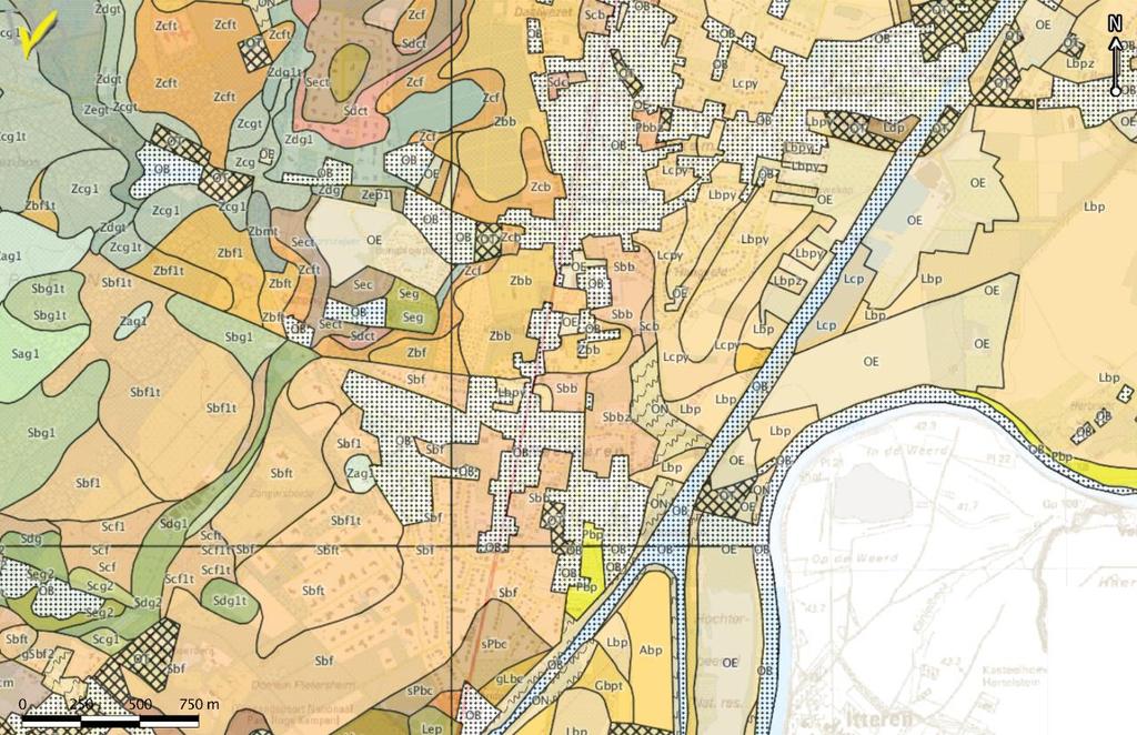 Aron rapport 224 Rekem, Heirbaan 3 Afb. 4: Topografische kaart met overlap van de bodemkaart en aanduiding van het onderzoeksgebied (rood). Schaal 1:10.000 (Bron: Bodemverkenner).