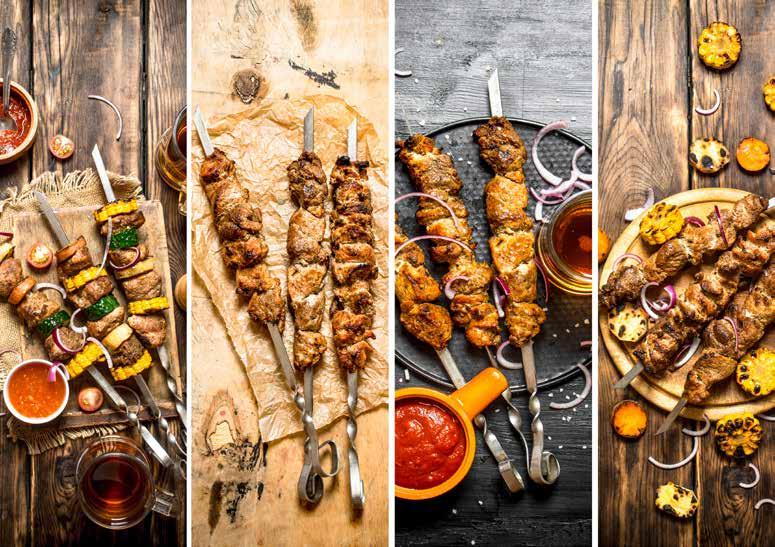 Brochettes Brochettes zijn echte eyecatchers op het bord. Een spies kun je combineren met verschillende vleessoorten, groenten, marinades en rubs.