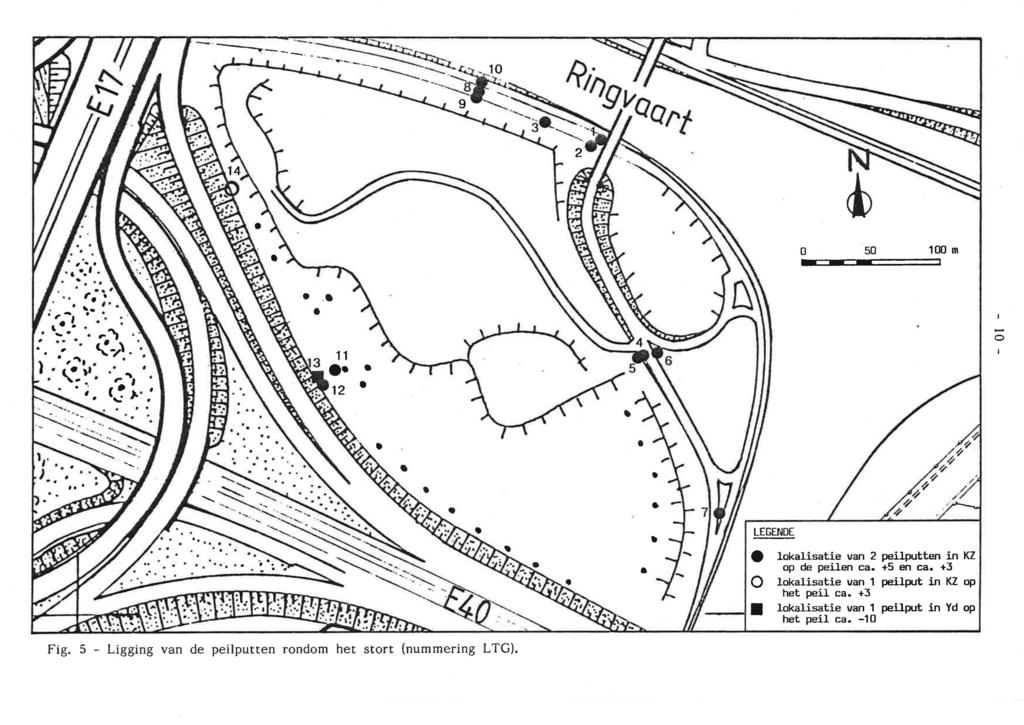 --- 0 50 100 m 0 Fig. 5 - Ligging van de peilputten rondom het stort (nummering L TG).