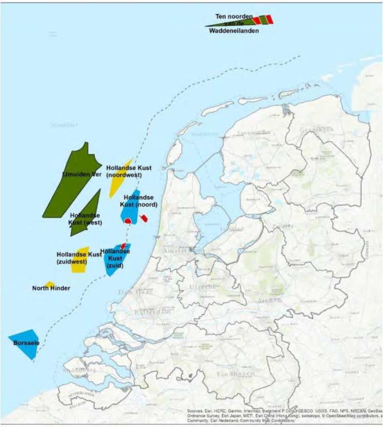 Routekaart en verkenning Routekaart 2023: Huidige projecten voor kavels en aanlanding (waaronder HKN) Routekaart 2030: Windparken 2024 2030: 6,1 GW Net op zee Hollandse Kust (west Beta) Verkenning: