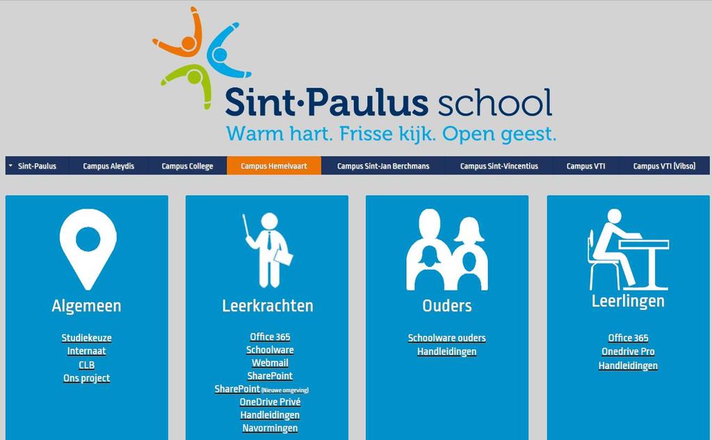 2. Tegel Leerling en Schoolware 2.1 Tegel Leerling vastmaken en inloggen in Schoolware 1) Ga naar de portaalsite van de Sint-Paulusschool www.sgsintpaulus.