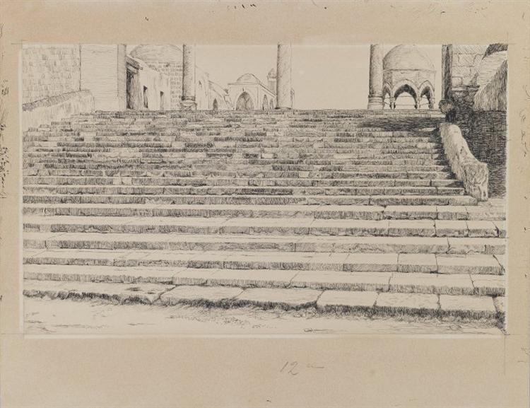 James Tissot Staircase of the Court, Haram Datum: 1886-1889 Stijl: Realism Genre: cityscape materiaal::