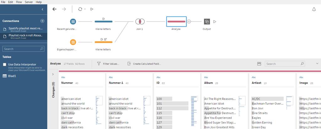 Spotify Case: Stap 2 Combineren van twee databronnen in Tableau Prep: 1.