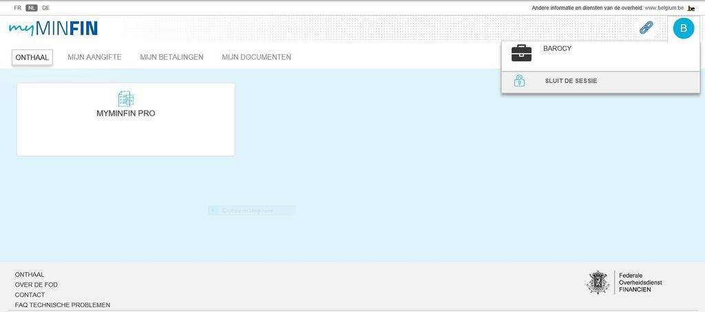 2.1.4 Startpagina E705 MyMinFin 5. U bent aangemeld als een firma.