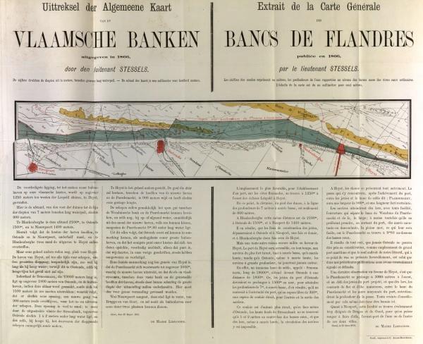 Belle Epoque - Infrastructuur De Maere-Limnander (1879). Beschrijving Fragment van de hydrograﬁsche kaart van de Vlaamse banken, uitgegeven door Luitenant Stessels in 1866.