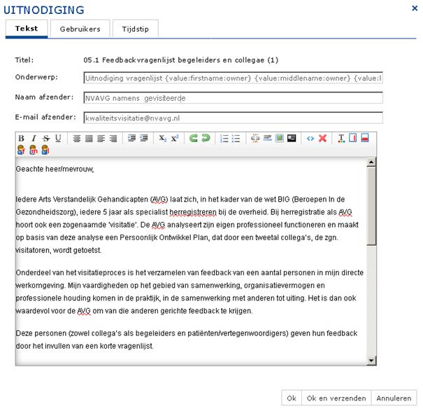 Pas eventueel de tekst aan en klik op Ok en verzenden.