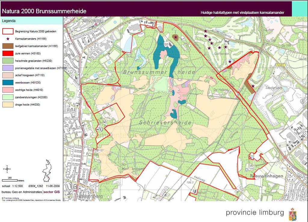 Verspreiding habitattypen en soorten In Afbeelding 6 is de huidige verspreiding van habitattypen en soorten in het Natura 2000-gebied Brunssummerheide weergegeven.