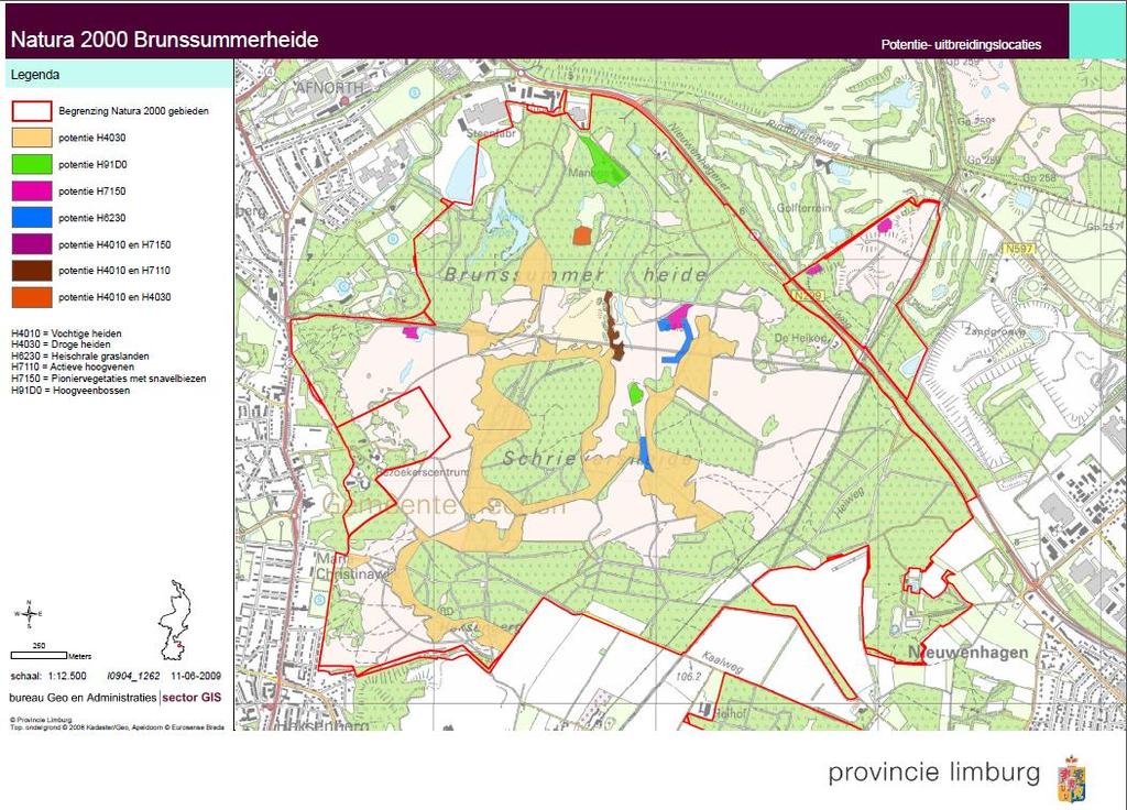 Droge heide (H4030) komt op grote schaal voor in de Brunssummerheide, ook ten oosten van de N299. De enige zandverstuiving (H2330) van betekenis ligt in het centrale deel van de Brunssummerheide.