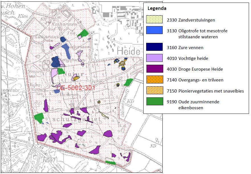 Afbeelding 8 Verspreiding van habitattypen in het Natura 2000-gebieden Teverener heide (bron: http://www.naturschutz-fachinformationssysteme-nrw.