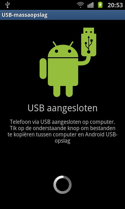 Er verschijnt een nieuw scherm, druk hier op de knop "USB-opslag aansluiten". Vervolgens verschijnt er een waarschuwing.