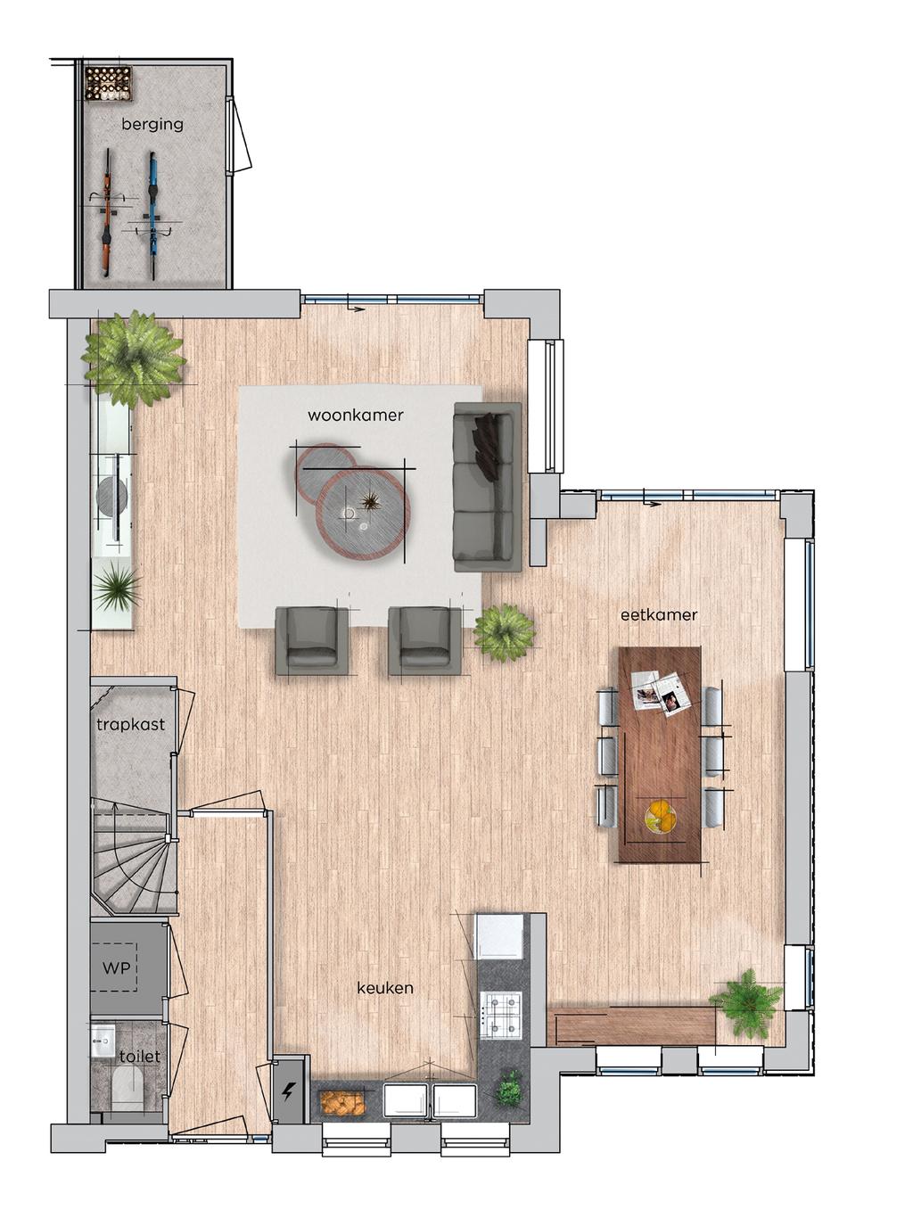 Plattegronden Woning 2 t/m 5 Dit is een voorbeeldplattegrond van woning 2.