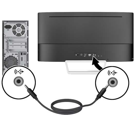 3. Sluit een audiokabel aan op de audio-in-connector aan de achterzijde van de monitor en het