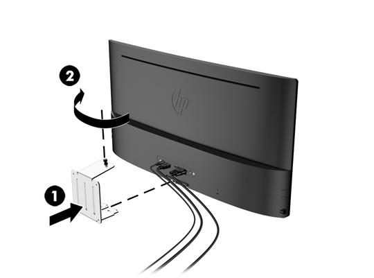 Voordat u de VESA-bevestigingsbeugel aansluit, sluit u de benodigde kabels aan de achterkant van de monitor.