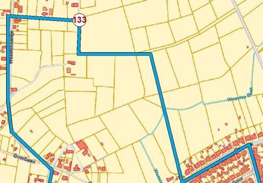 U wandelt tot op het T-kruispunt met Goordijk. Hier slaat u links af en wandelt u langs de Goordijk tot u een eerste zandweggetje rechts kan nemen, net voor het huisnummer 10.