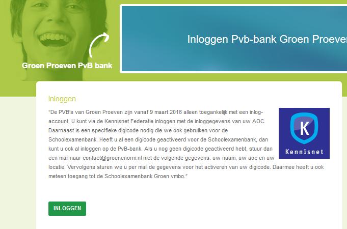 Klik vervolgens op Inloggen PvB-bank Groen Proeven.