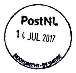 MOORDRECHT - DE SMIDSE Met dank aan Maxim van Ooijen voor de afdruk van 14 JUL 2017 MOORDRECHT - DE SMIDSE Het stempel werd in januari 2017 teruggezonden (9 JAN 2017).