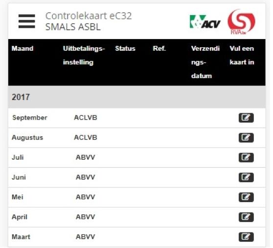 13. Lijst van de ingevulde maanden Wanneer alle kaarten die voor een werkgever beschikbaar zijn verzonden werden (en u niet meer contractueel verbonden bent met een werkgever), krijgt u toegang tot