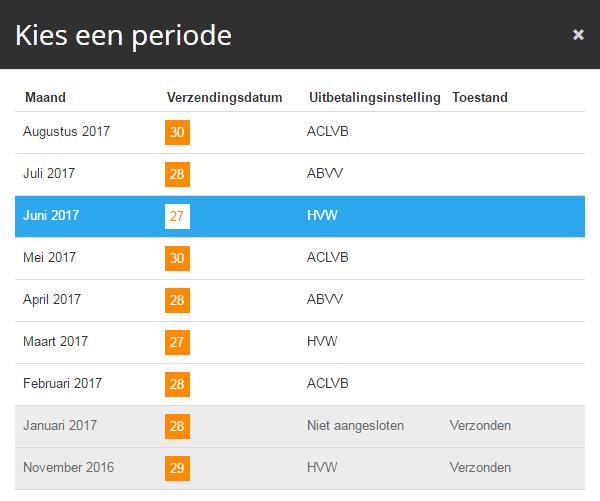 4. De niet-verstuurde maanden consulteren Alleen de maanden die niet verstuurd werden kunnen geconsulteerd worden.