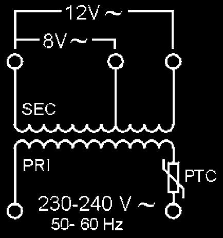 75 kv AC beschermingsgraad IP20 temperatuurklasse E maximale omgevingstemperatuur t a 40 C aansluitingen Schroefklemmen met gleufschroef, maximum 4 mm² normen EN 61558-2-8 P type code Upri 50-60 Hz