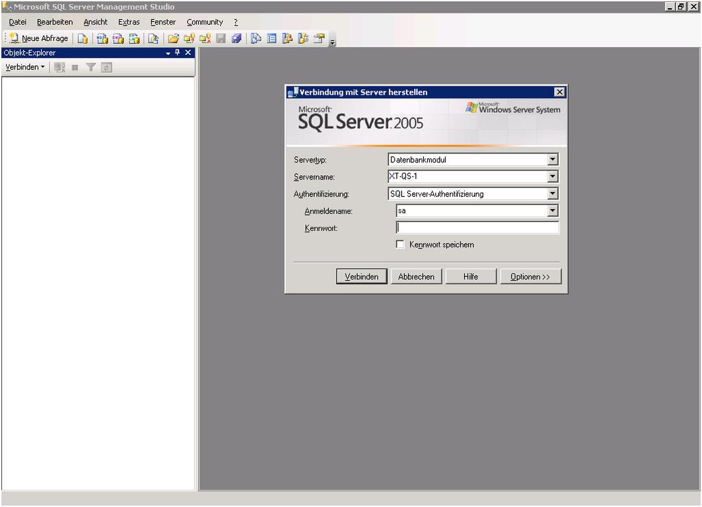 Log in als administrator op de SQL-server.